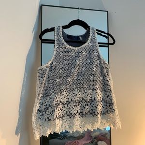 Floral Lace and Striped Tank Top